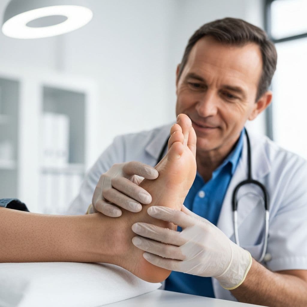 Healthcare provider examining a patient's foot for diabetic care